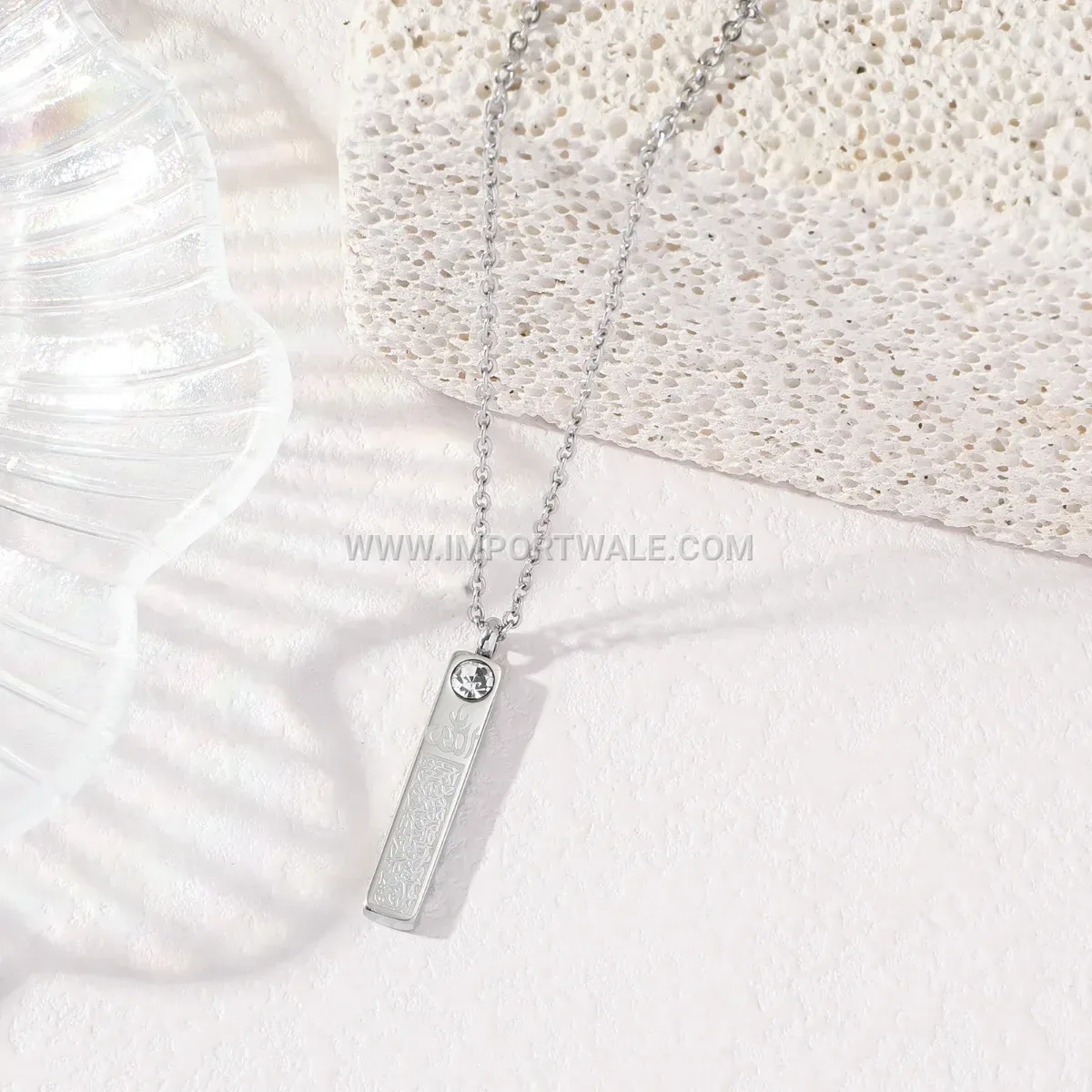 Gold Plated Stainless Steel Zircon Allah Pendant Necklace