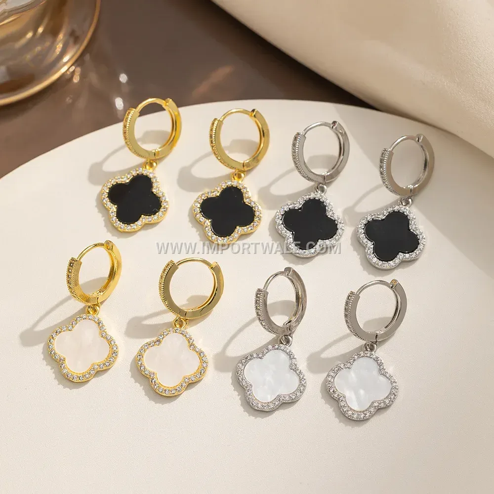 Crystal Accent Stainless Steel Clover Stud Earrings