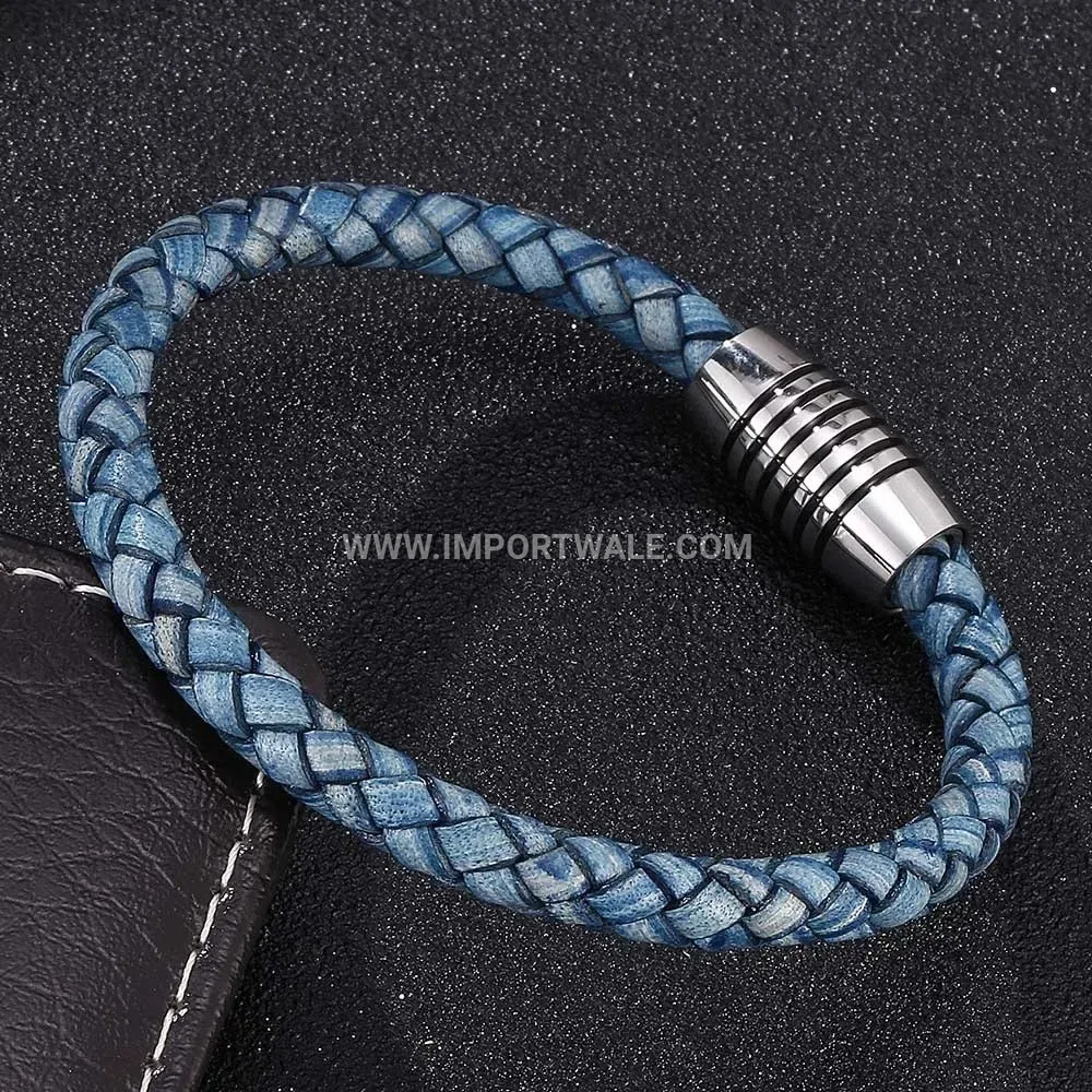 Minimalist Magnetic Clasp Leather Stainless Steel Men Bracelet