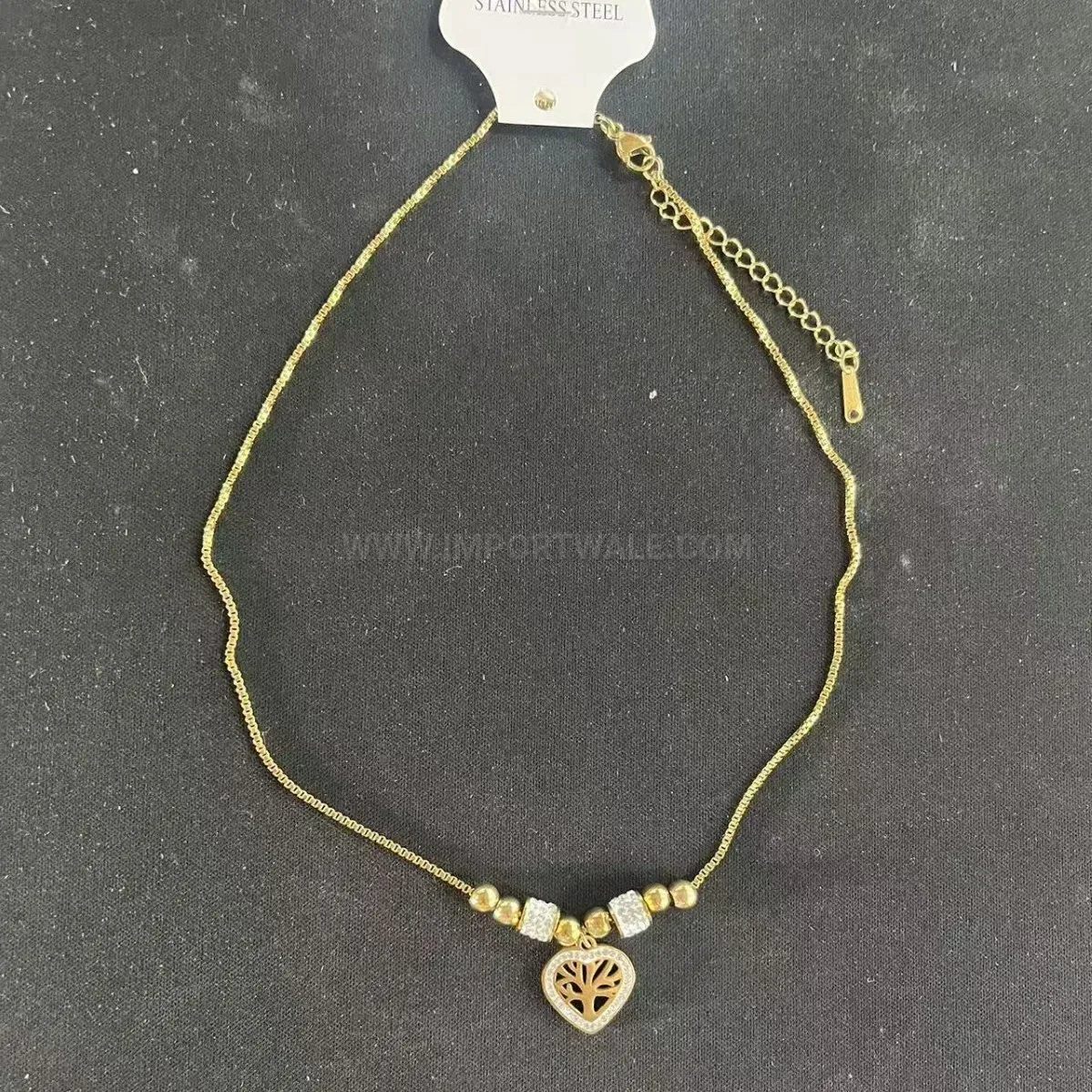 Stylish Gold Plated Stainless Steel Tree of Life Heart Pendant Necklace