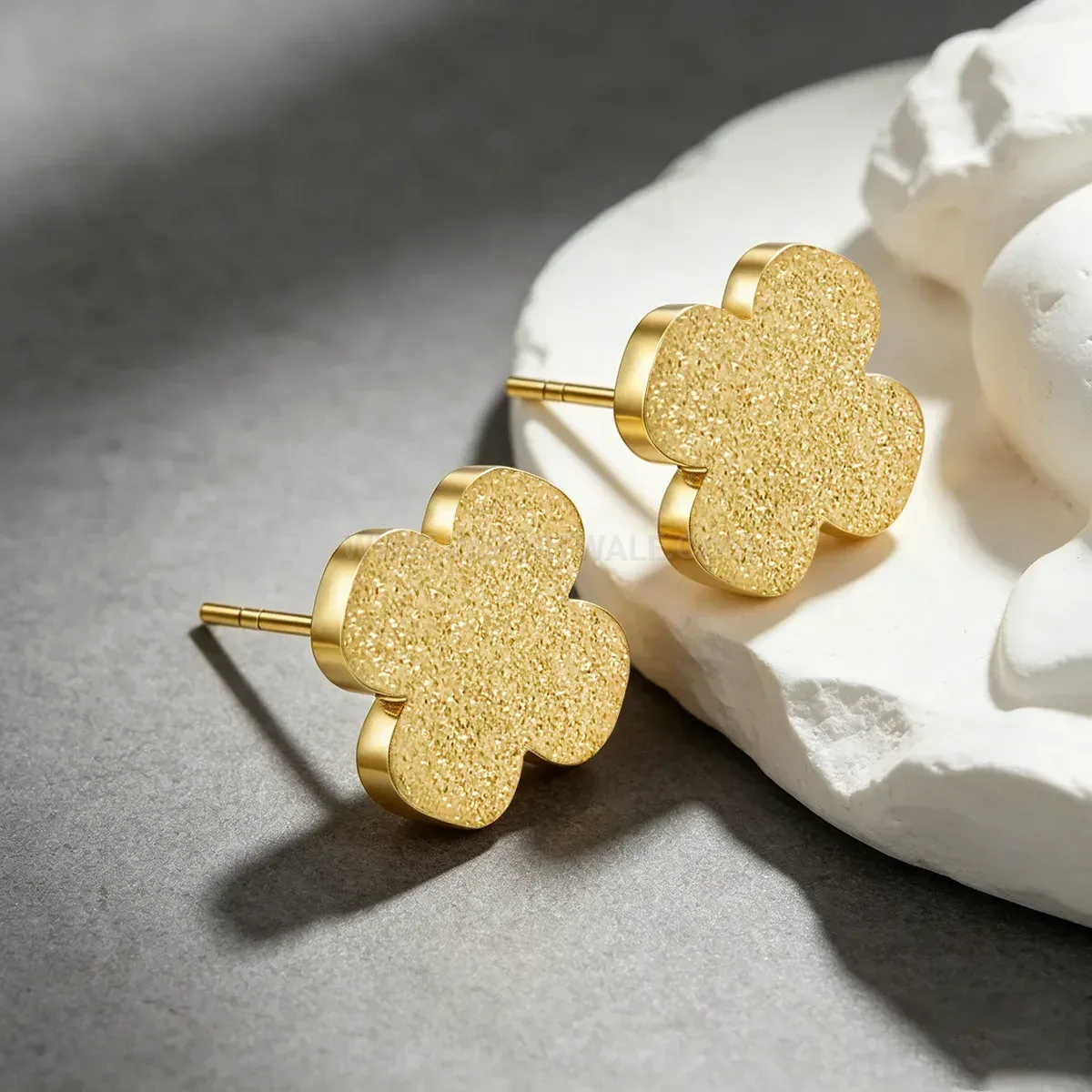 Frosted Clover Screw Back Stainless Steel Stud Earrings