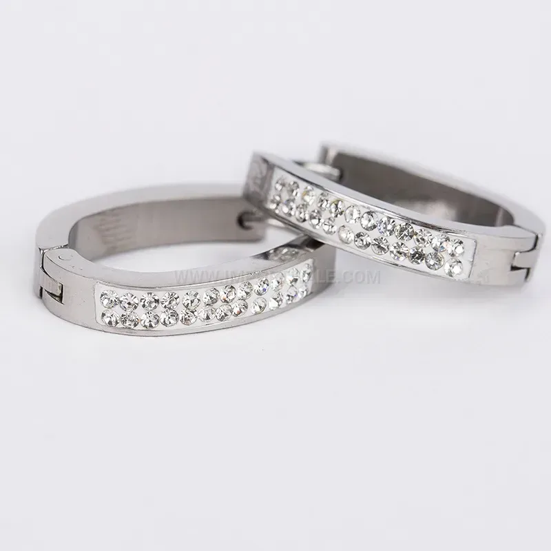 Trendy Sleek Single-Row Rhinestone Stainless Steel Hoop Earrings