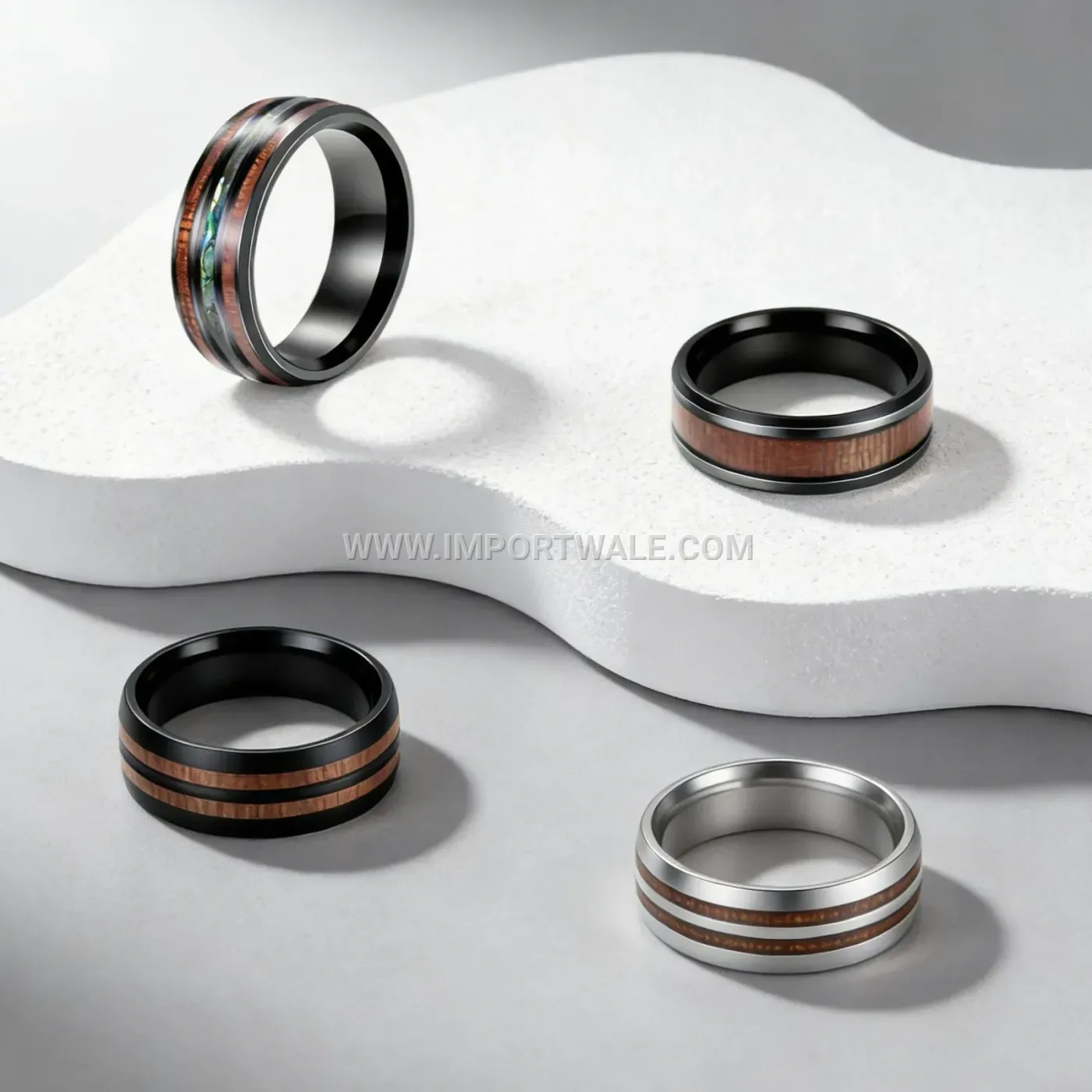 Hawaiian Koa Wood Inlay Stainless Steel Ring