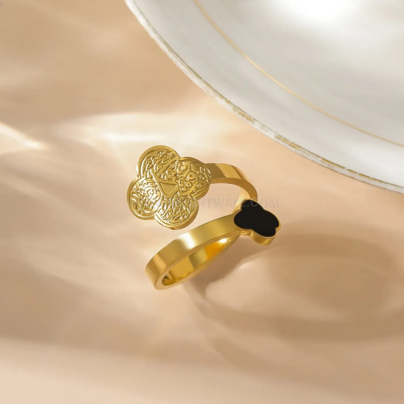 Stainless Steel Arabic Clover Calligraphy Open Ring