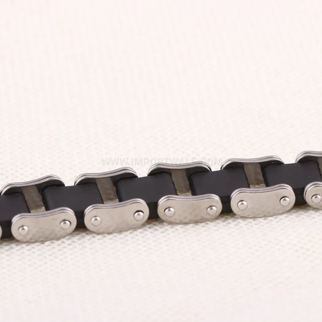 Men's Stainless Steel and Silicone Bike Chain Link Bracelet