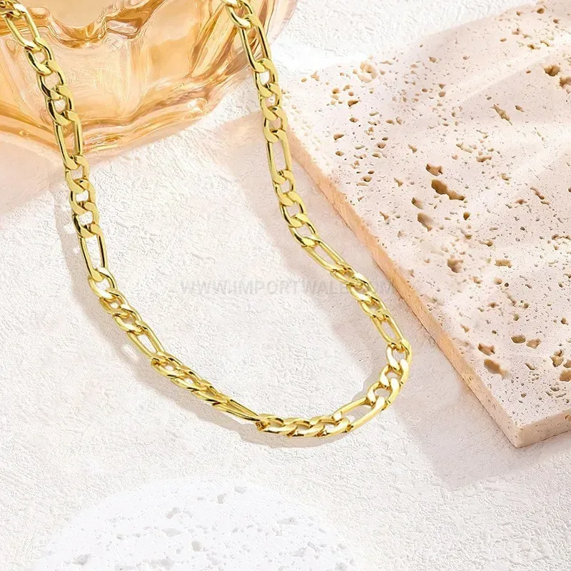 Modern Gold Electroplated Figaro Chain Stainless Steel Necklace