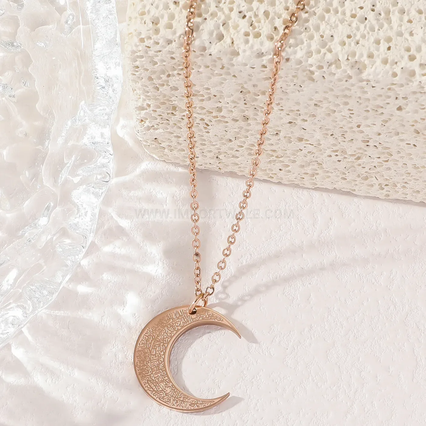 Premium Stainless Steel Crescent Moon Arabic Script Pendant Necklace