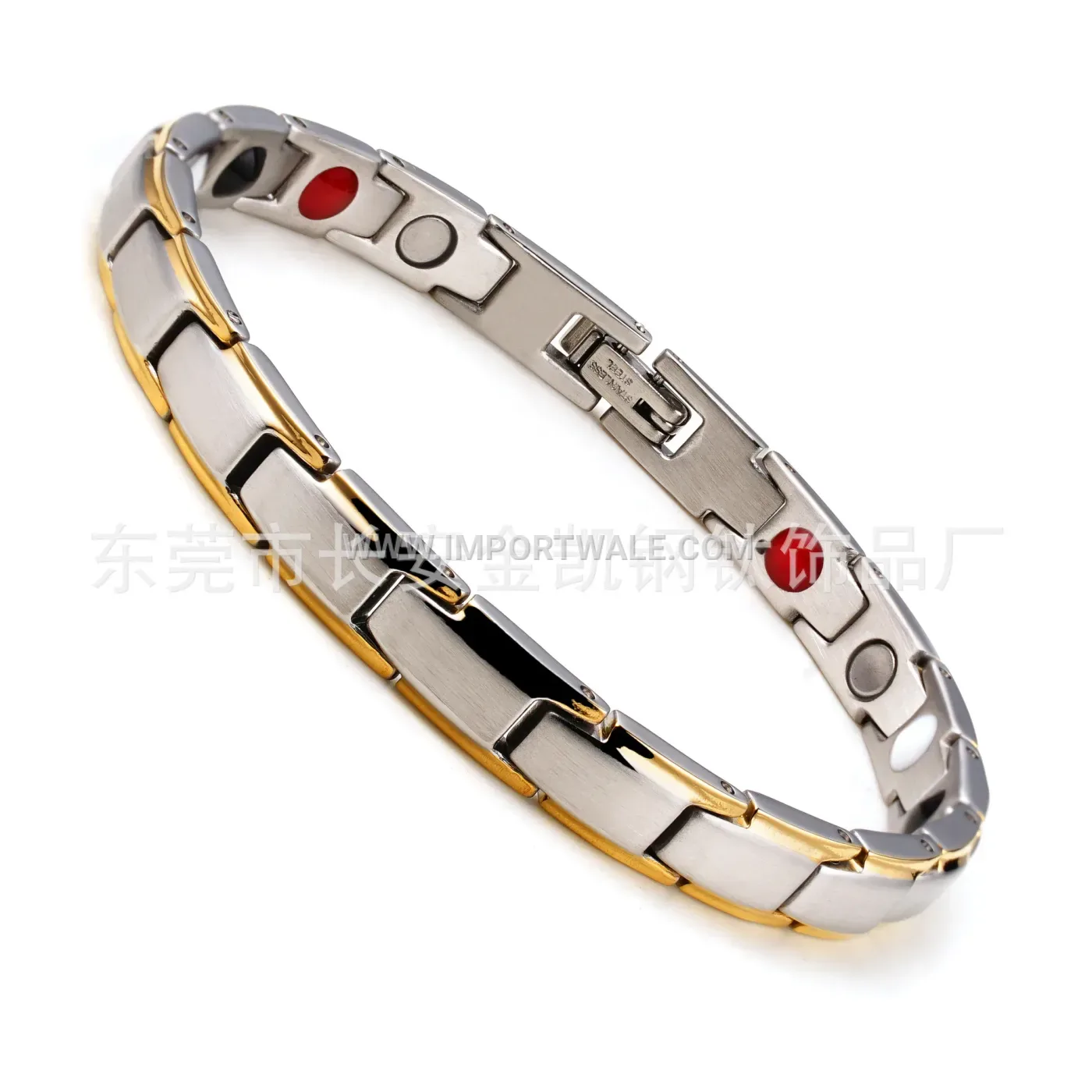 Geometric Two-Tone Titanium Steel Link Bracelet for Women