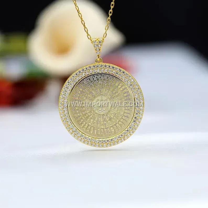 Zircon Inlaid Stainless Steel Quran Pendant Islamic Religious Necklace
