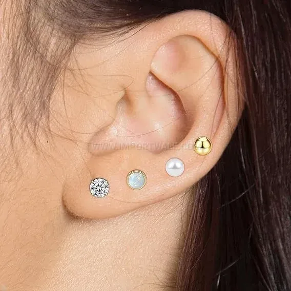 Stylish Four Leaf Clover Pearl Zirconia Screw Back Stainless Steel Piercing Set