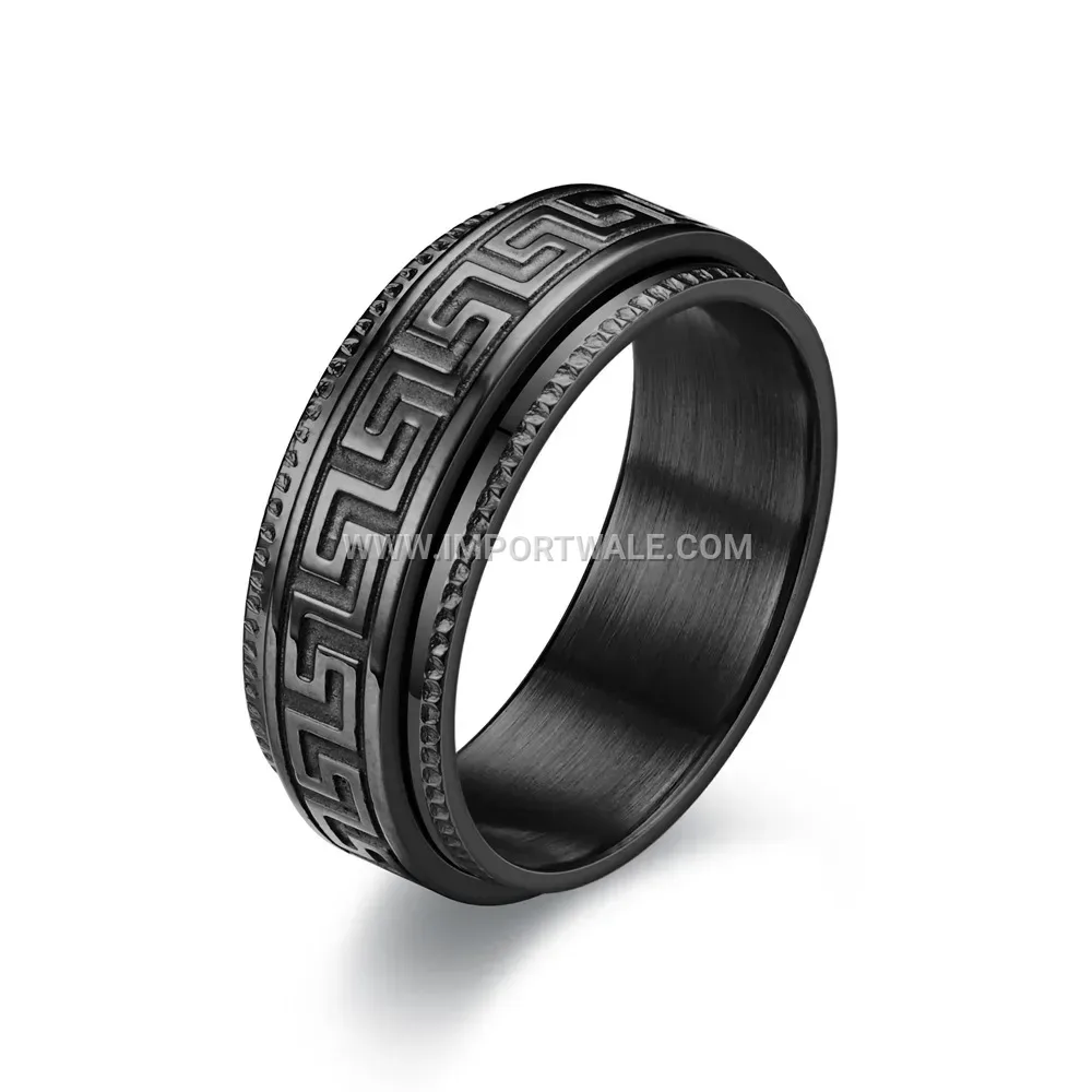 Embossed Great Wall Pattern Stainless Steel Spinner Ring