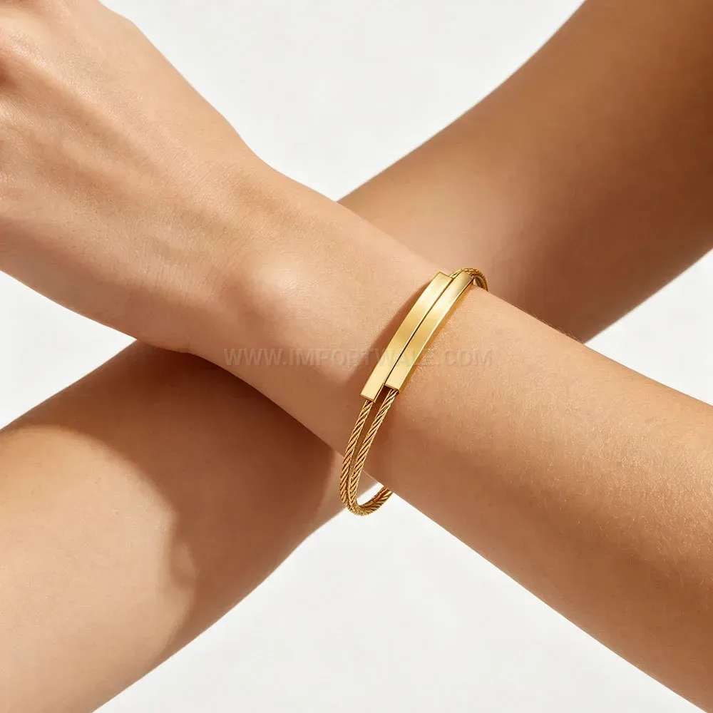 Trendy Double Layer Stainless Steel Cable Wire Toggle Bangle