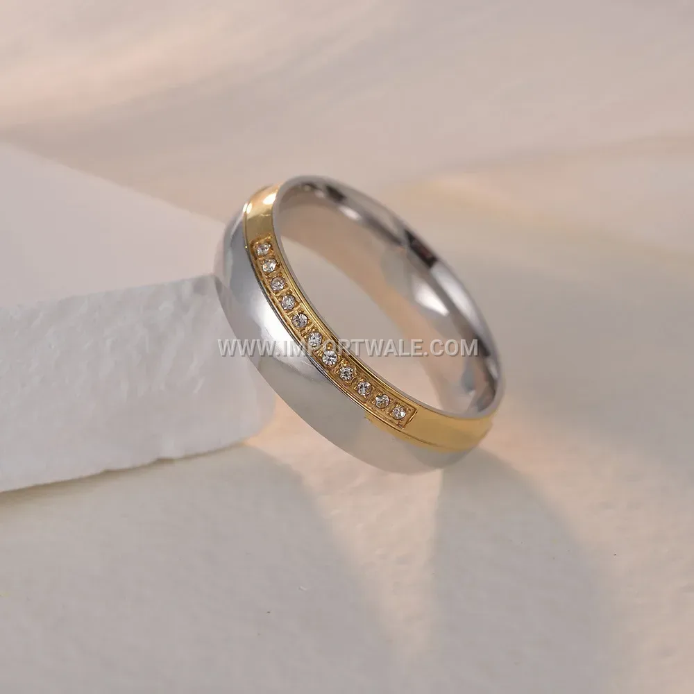 Stainless Steel Rhinestone Inlaid Band Ring