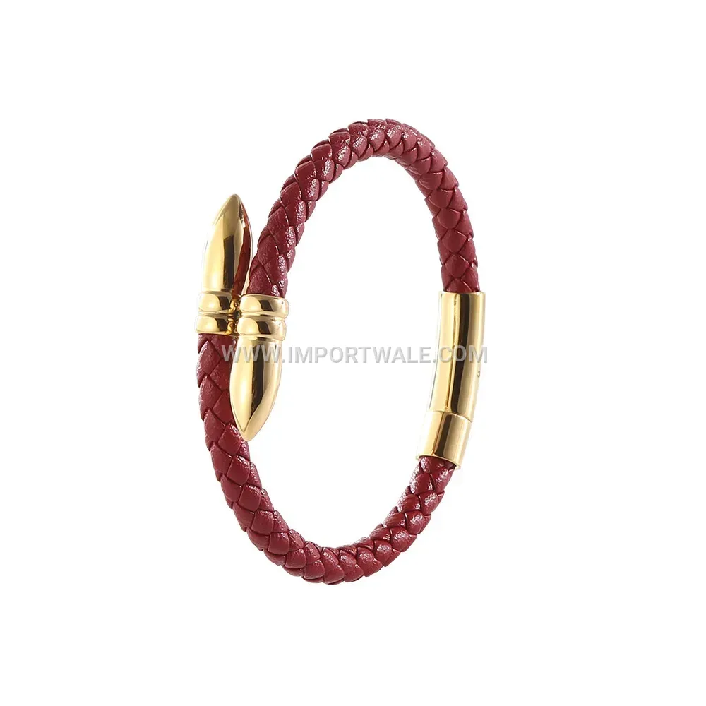 Vibrant Leather Bracelet with Gold-Plated Nail Motif Accent