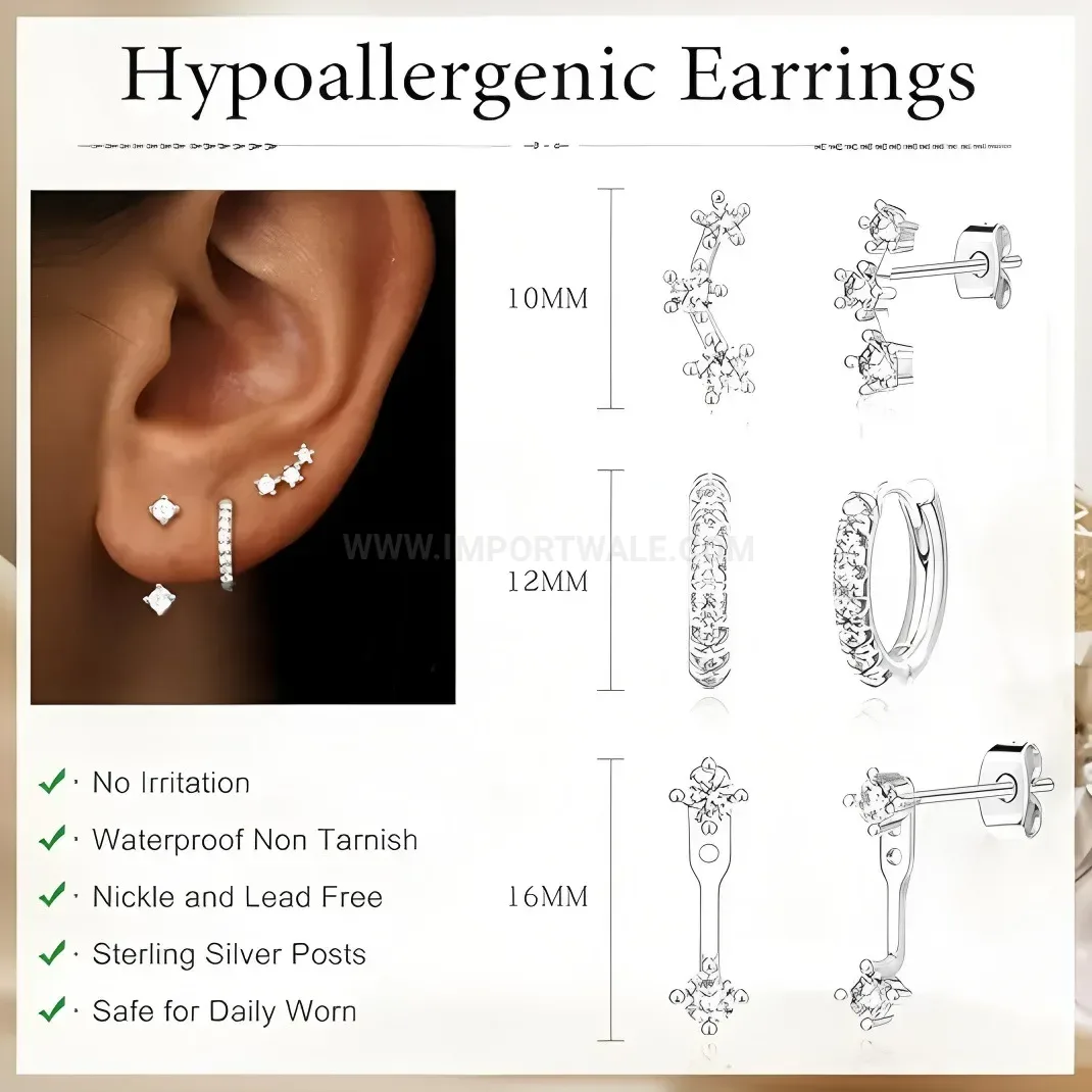 Premium Sparkling Cubic Zirconia Stainless Steel Ear Cartridge Piercing Stud Set