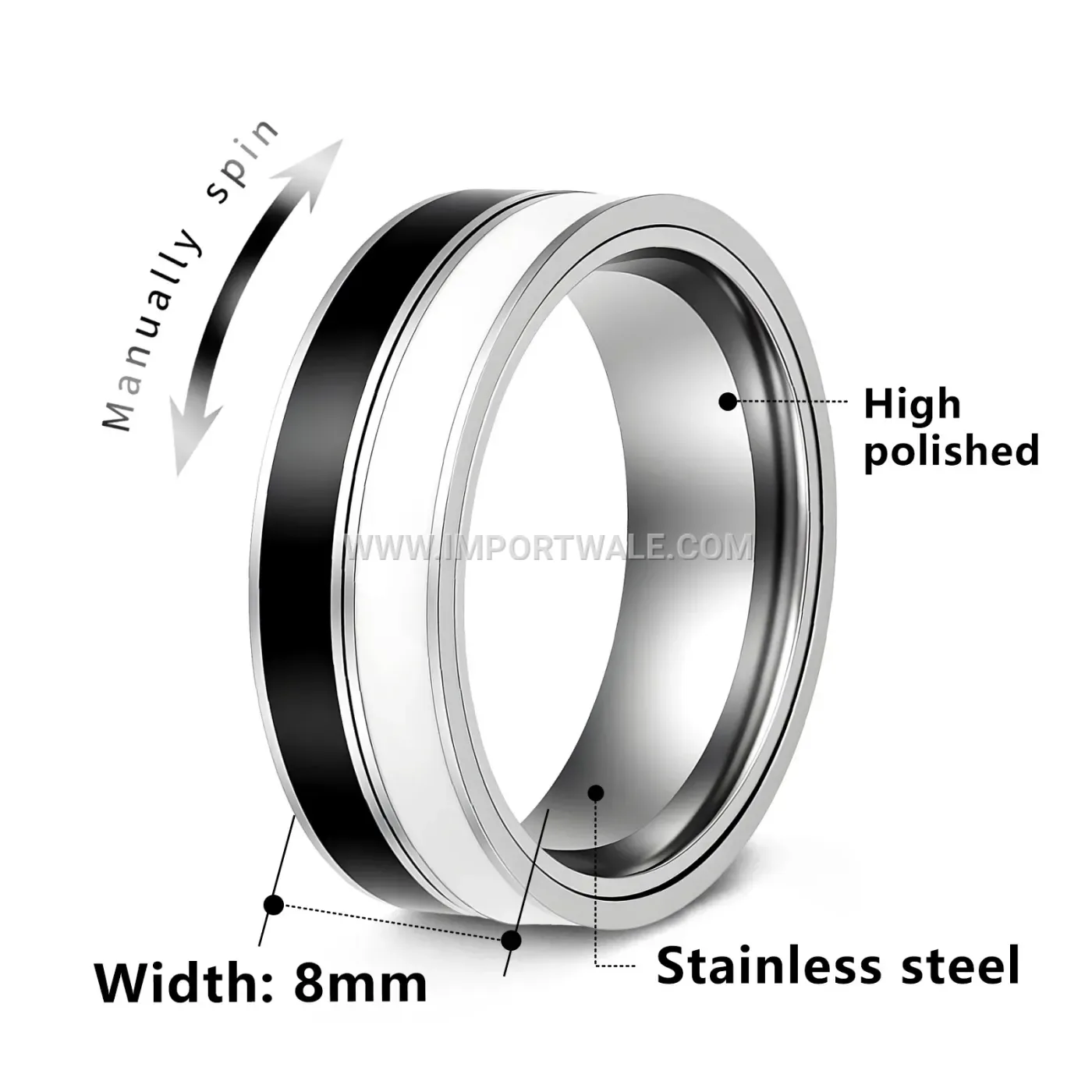 Two-Tone Geometric Spinning Stainless Steel Band Ring
