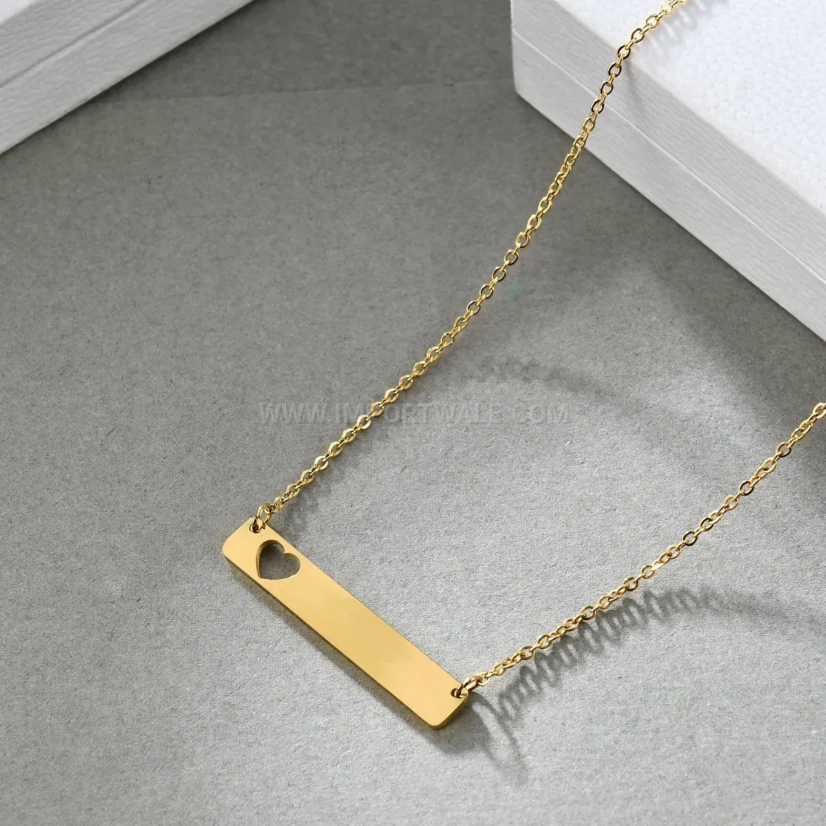 Stainless Steel Cutout Openwork Heart Bar Pendant Necklace