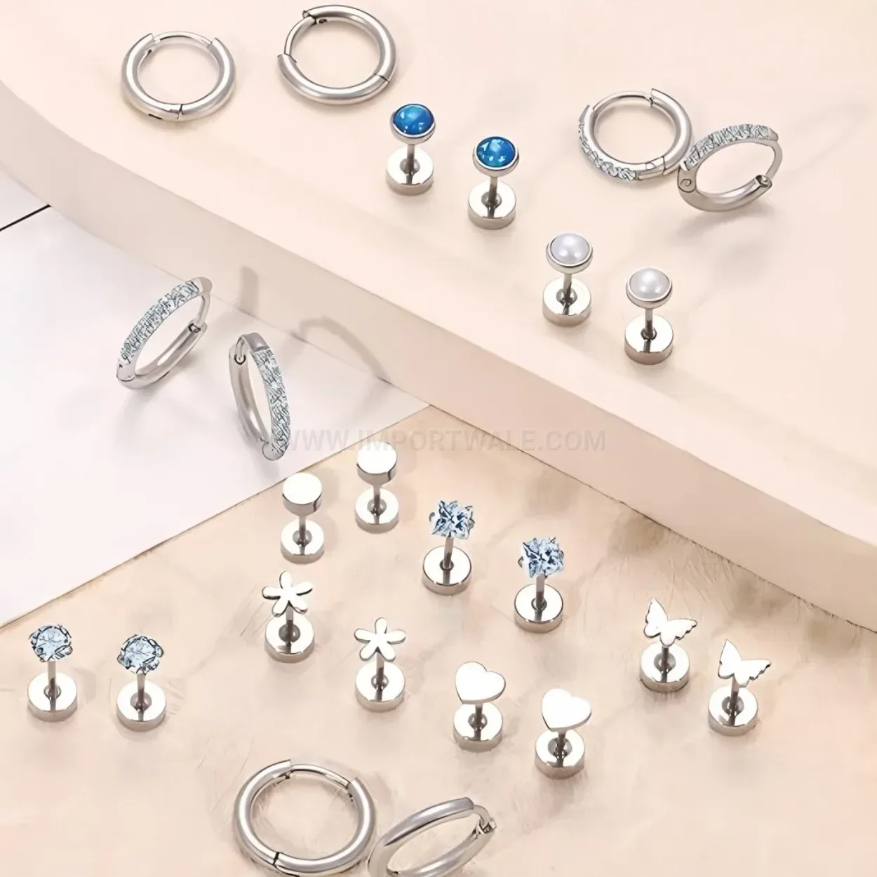 Fashion Stainless Steel Flat Back Geometric Ear Cartilage Piercing Stud Set