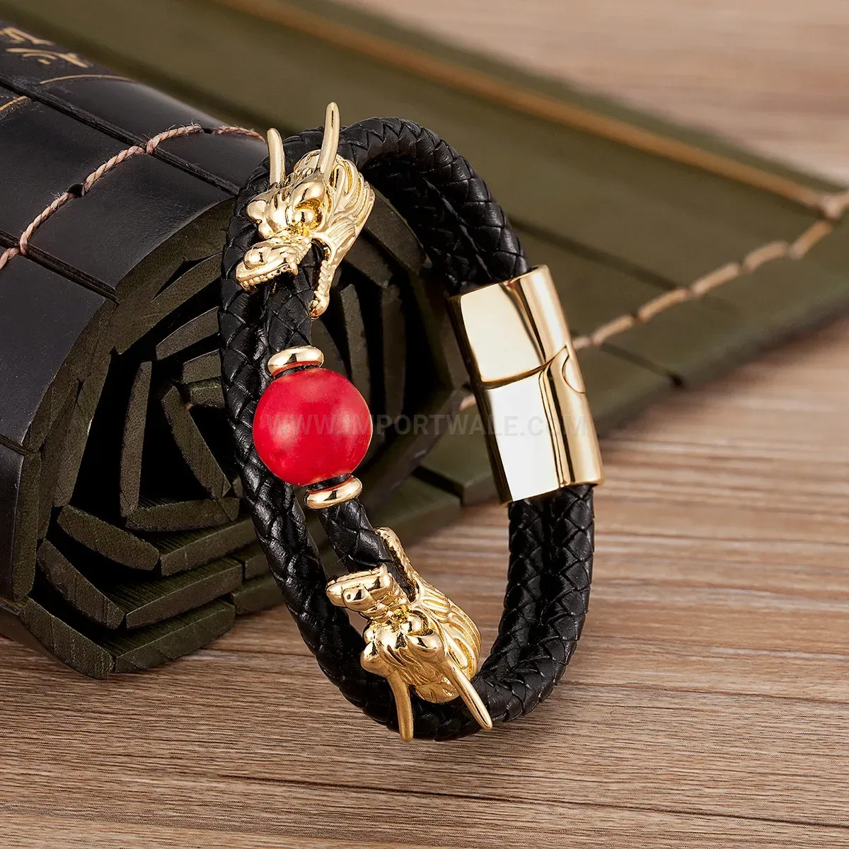 Double-Layer Braided Leather Dragon Clasp Bracelet