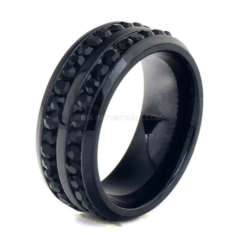 Minimalist Double Row Crystal Stainless Steel Couple Ring