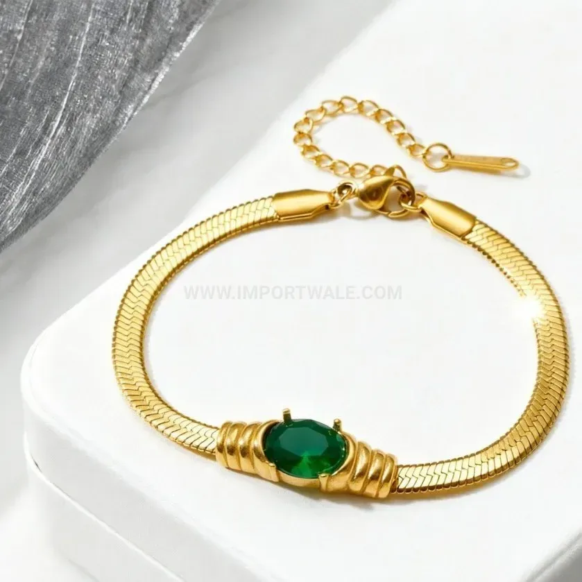 Vintage Inlaid Zircon Glass Blade Chain Stainless Steel Bracelet