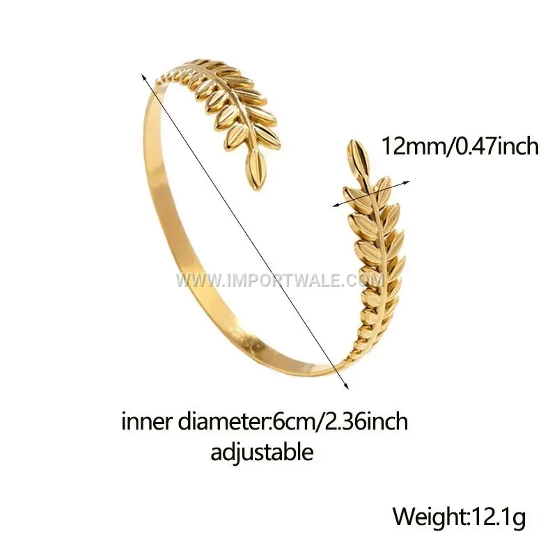 Embossed Wheat Ear Open C Shape Stainless Steel Bangle