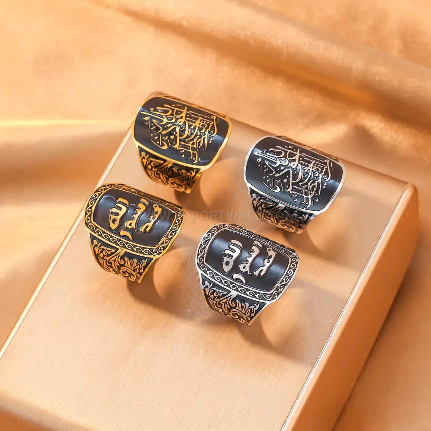 Designer Stainless Steel Ayatul Kursi Arabic Calligraphy Men Signet Ring