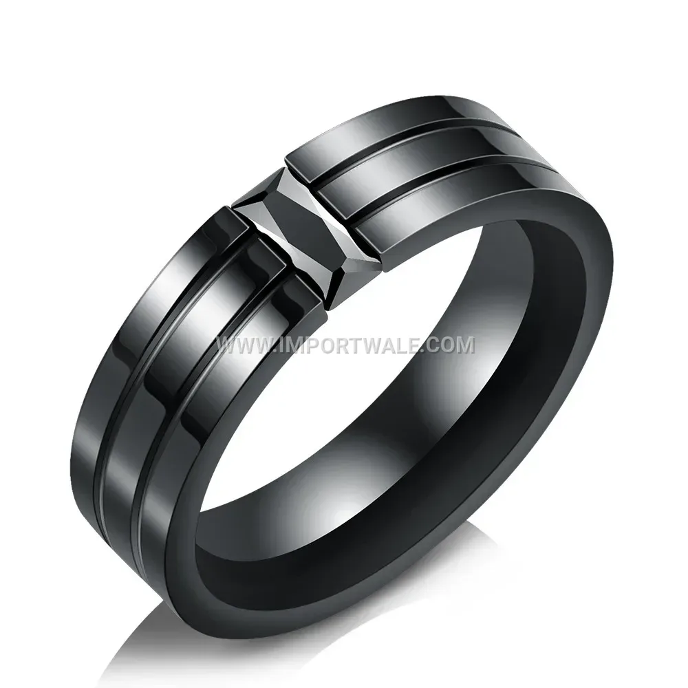 Geometric Zircon Inlaid Stainless Steel Band Ring