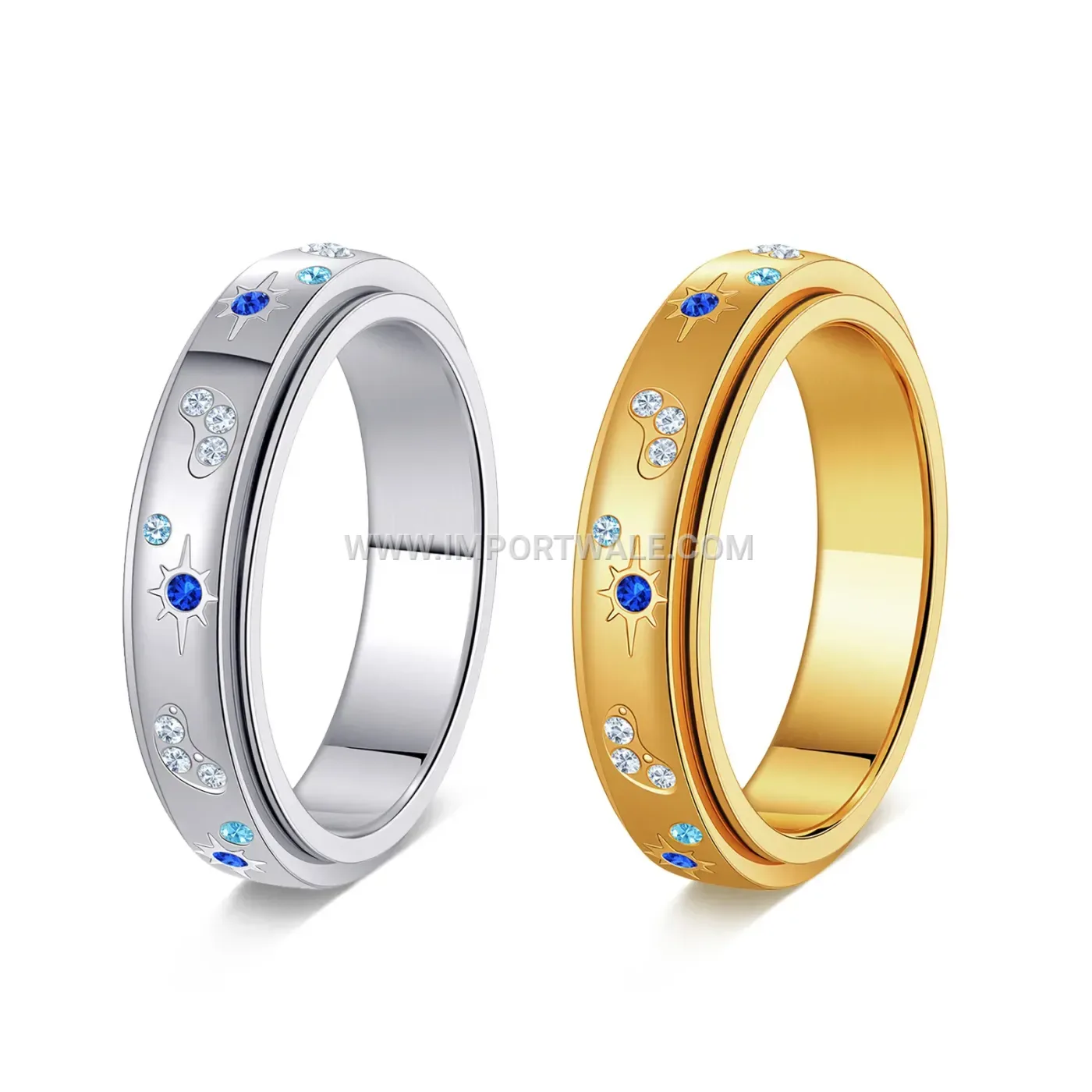 Celestial Sun and Moon Rotatable Stainless Steel Zirconia Band