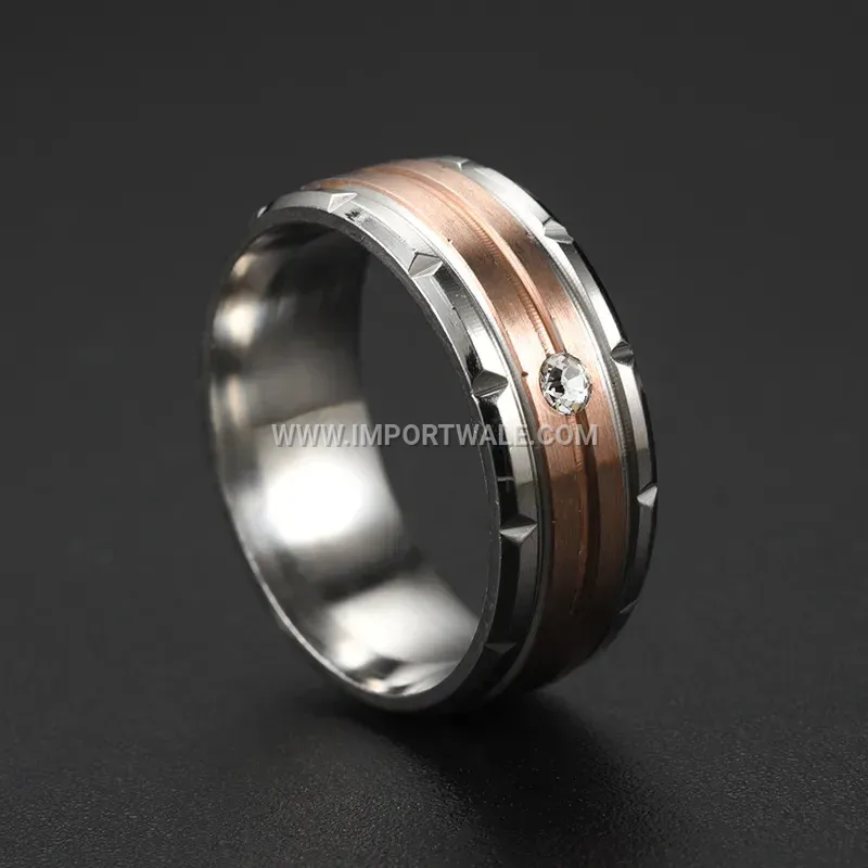 Two-Tone Stainless Steel Rhinestone Band Ring