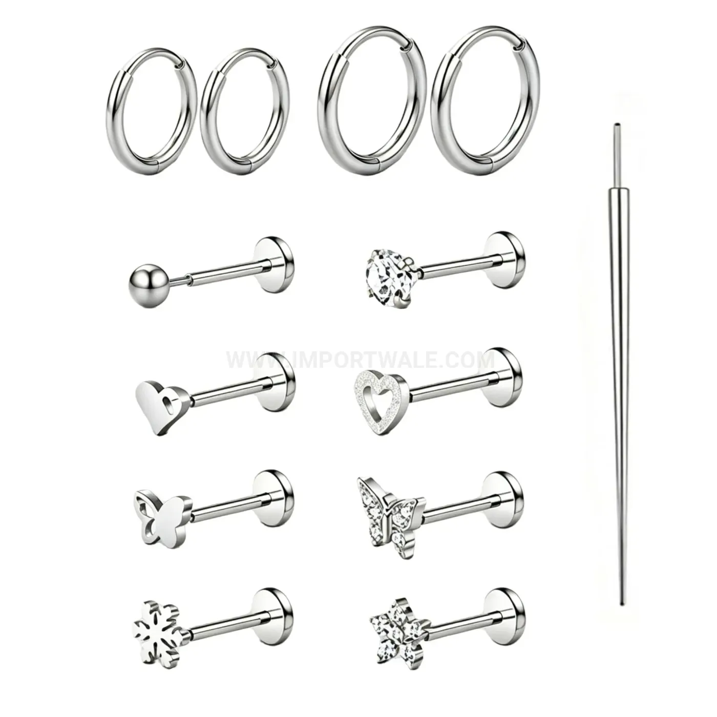Modern Geometric Stainless Steel Piercing Jewelry Set with Insertion Tools