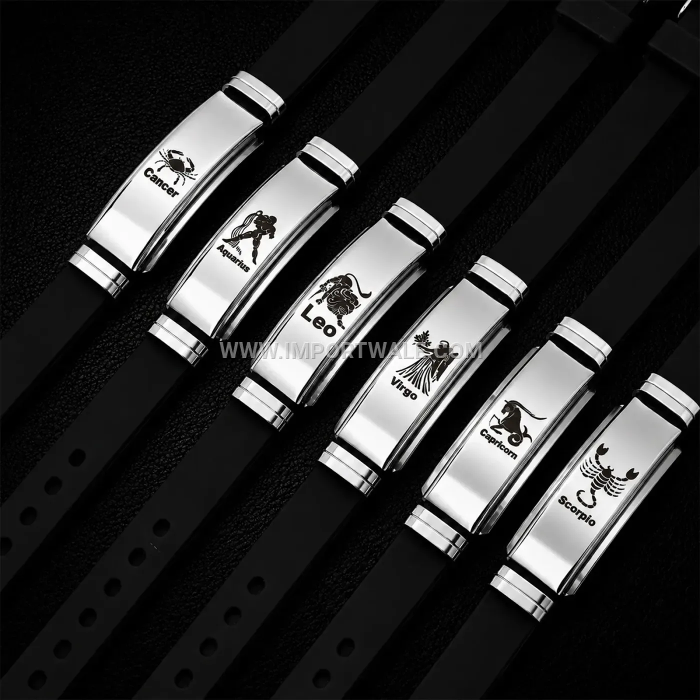 Polished Stainless Steel Curved Zodiac Plate Bracelet