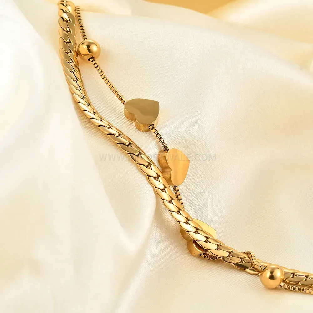 Double Layer Stainless Steel Heart Charm Bracelet