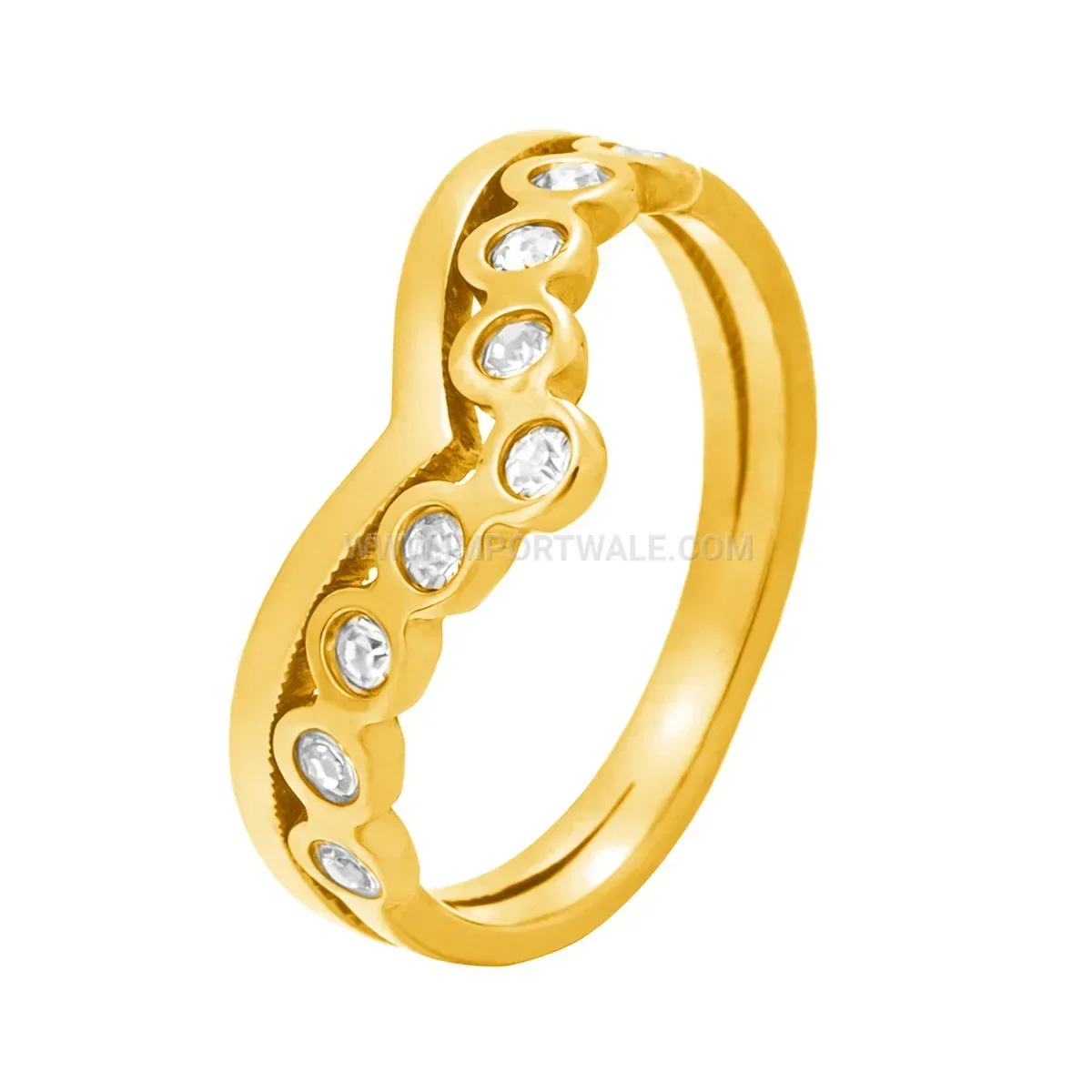 Double Layer Cross Cubic Zirconia Stainless Steel Ring
