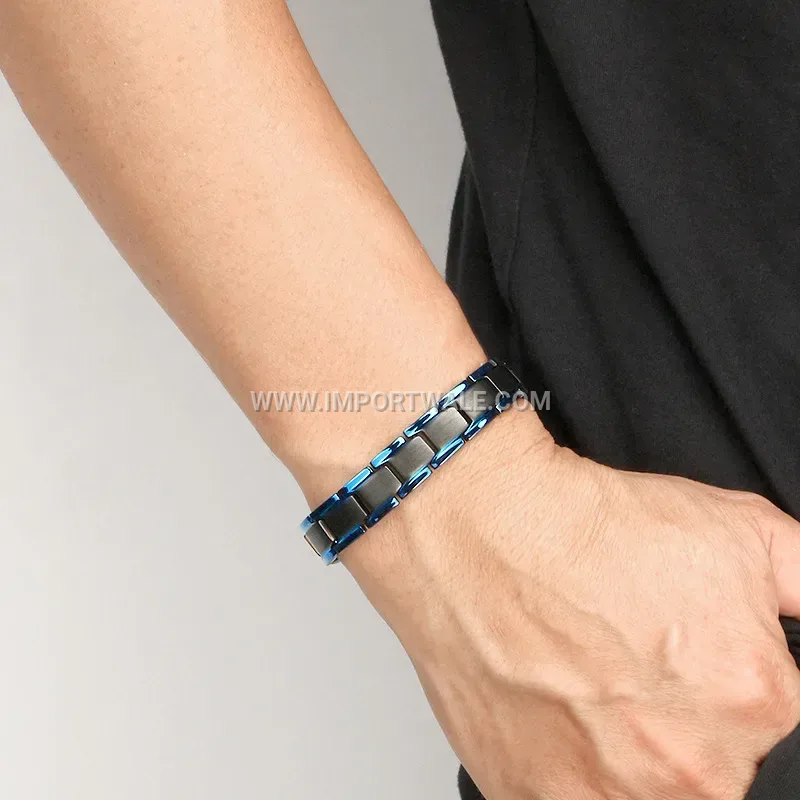 Black and Blue Two-Tone Titanium Steel Magnetic Link Bracelet