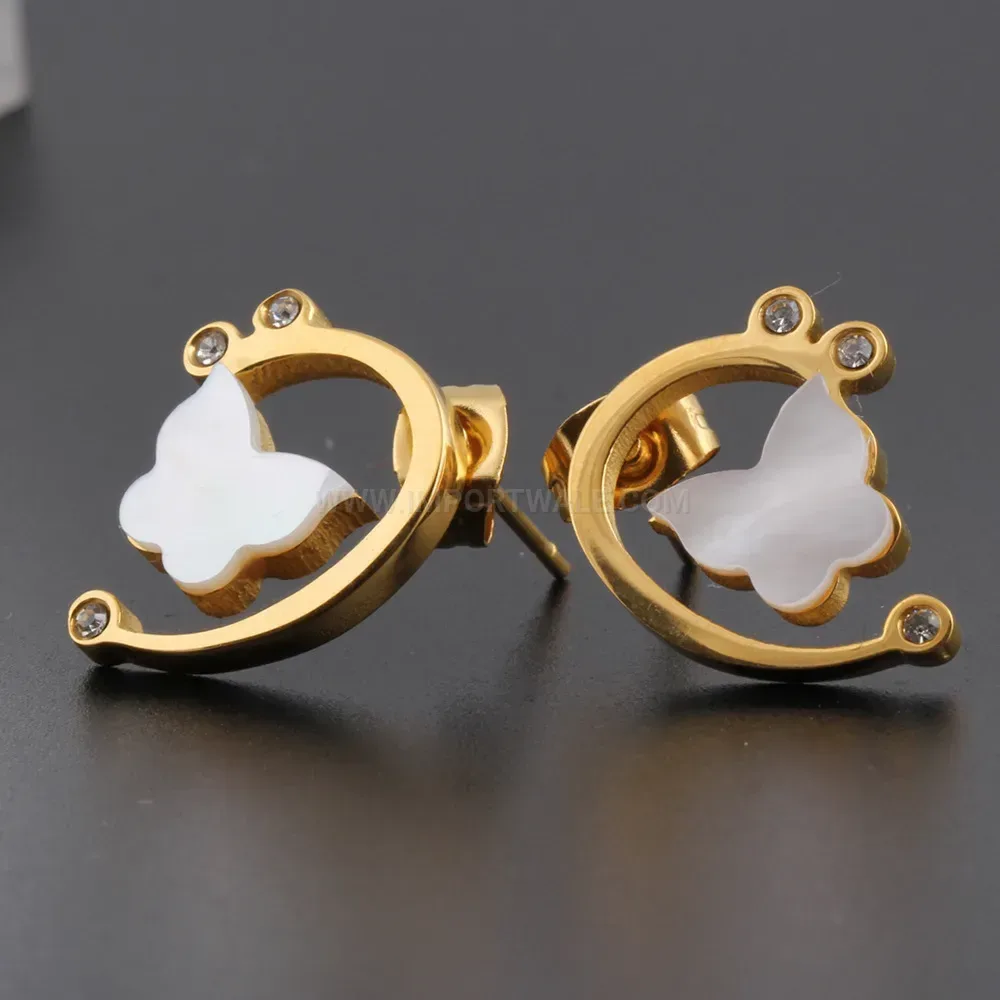 Bold 18K Gold Plated Hollow Shell Butterfly Stainless Steel Stud Earrings
