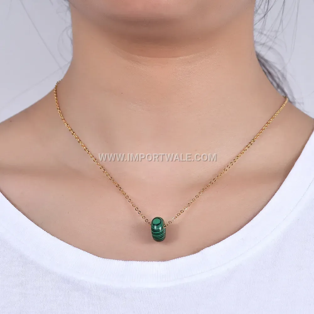 Matte Natural Stone Round Pendant Stainless Steel Necklace