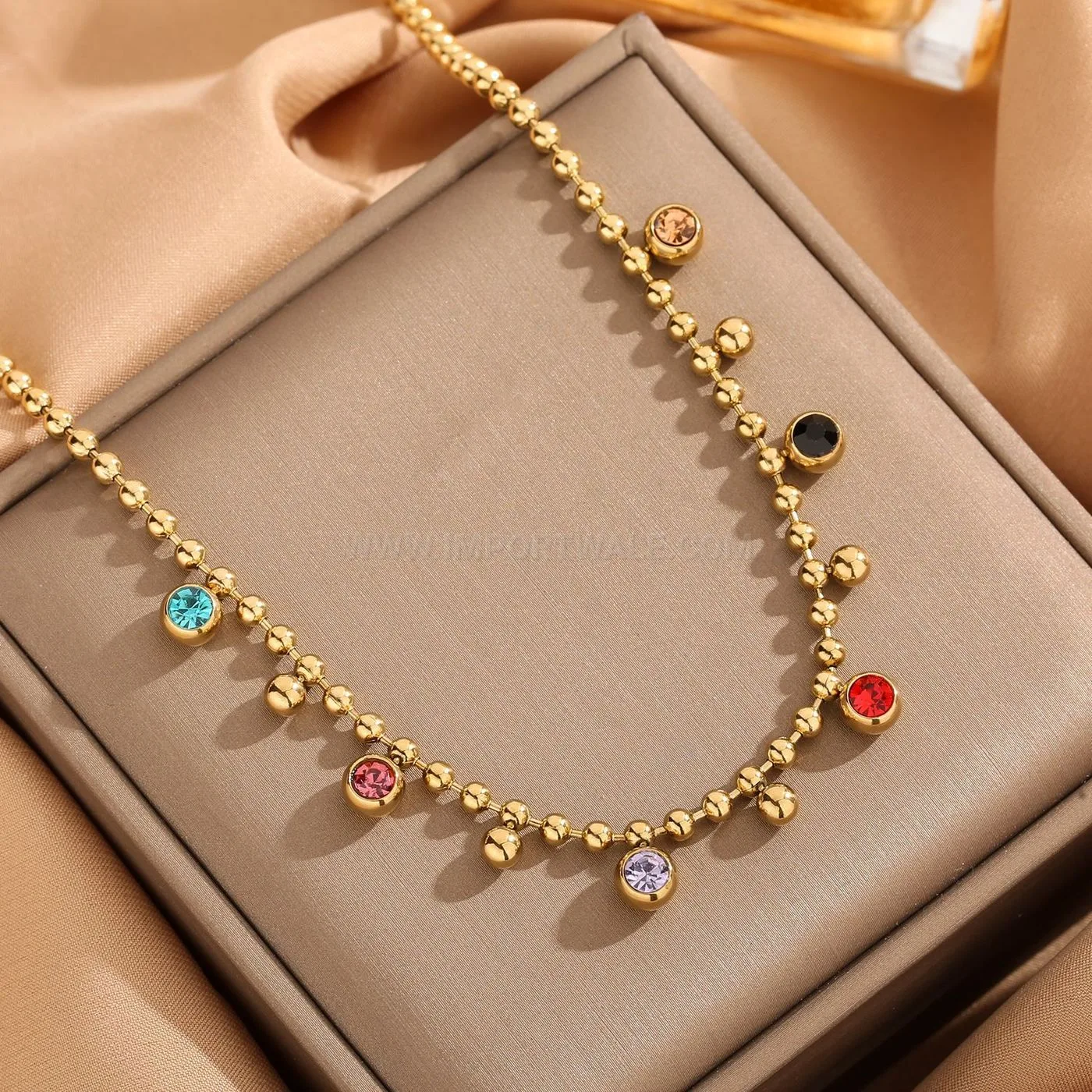 Bold Gold-Plated Titanium Steel Bead Chain Crystal Set