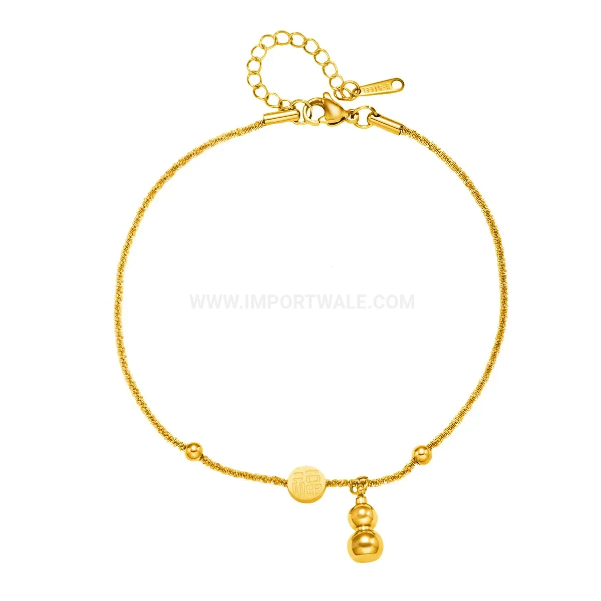 Trendy Gold Plated Gourd Charm Stainless Steel Anklet Chain