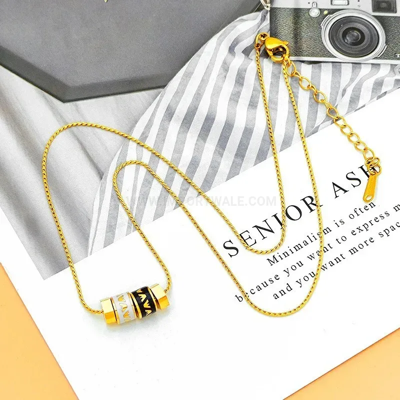 Bold Titanium Steel Gold Plated Cylinder Charm Pendant Necklace