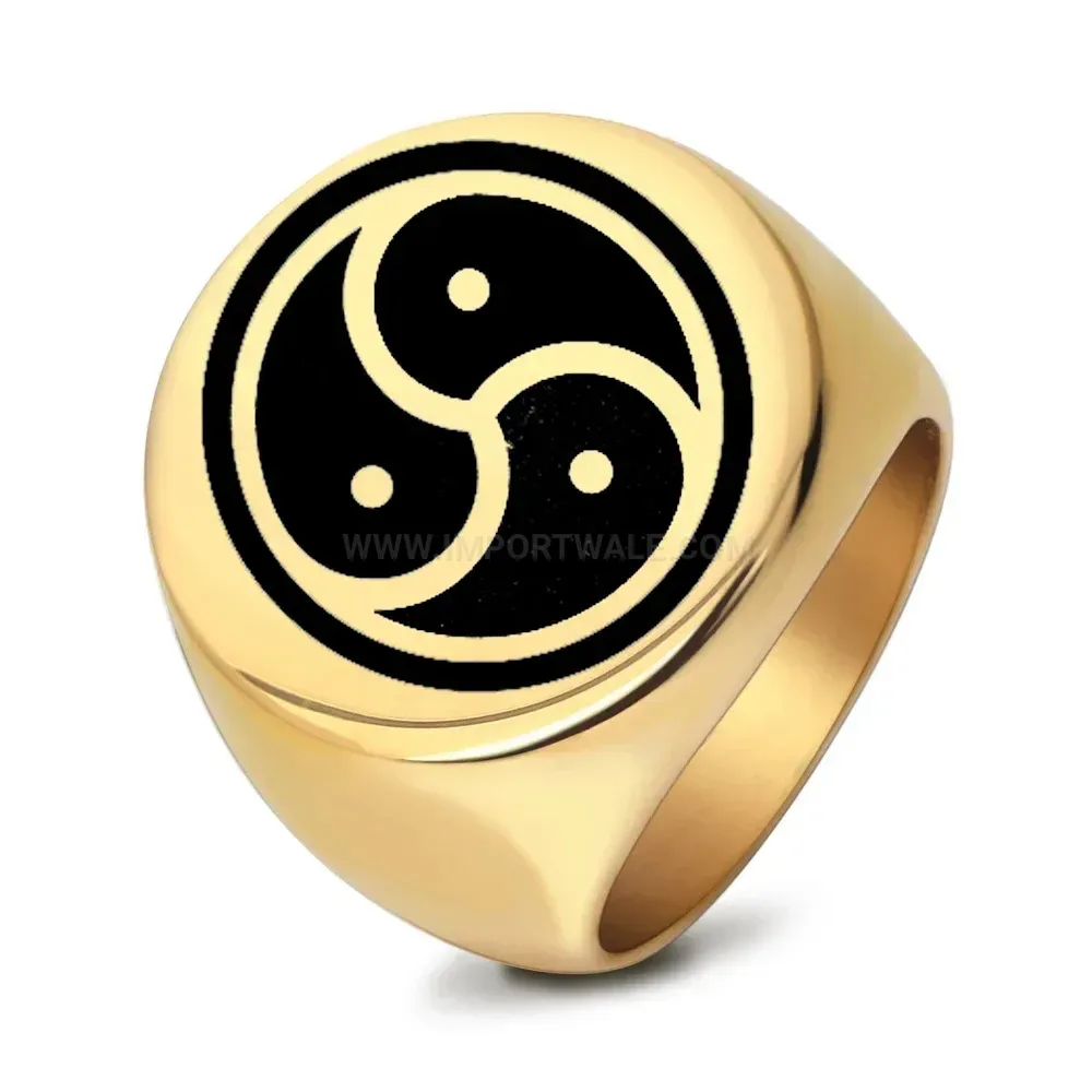 Classic Vintage Totem Engraved Round Stainless Steel Statement Ring