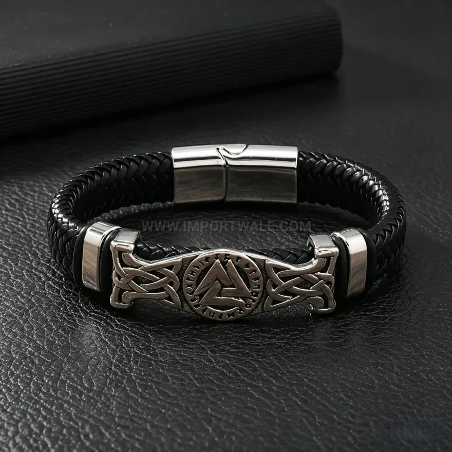 Fashion Braided Leather Strand Wrap Bracelet with Alloy Accents