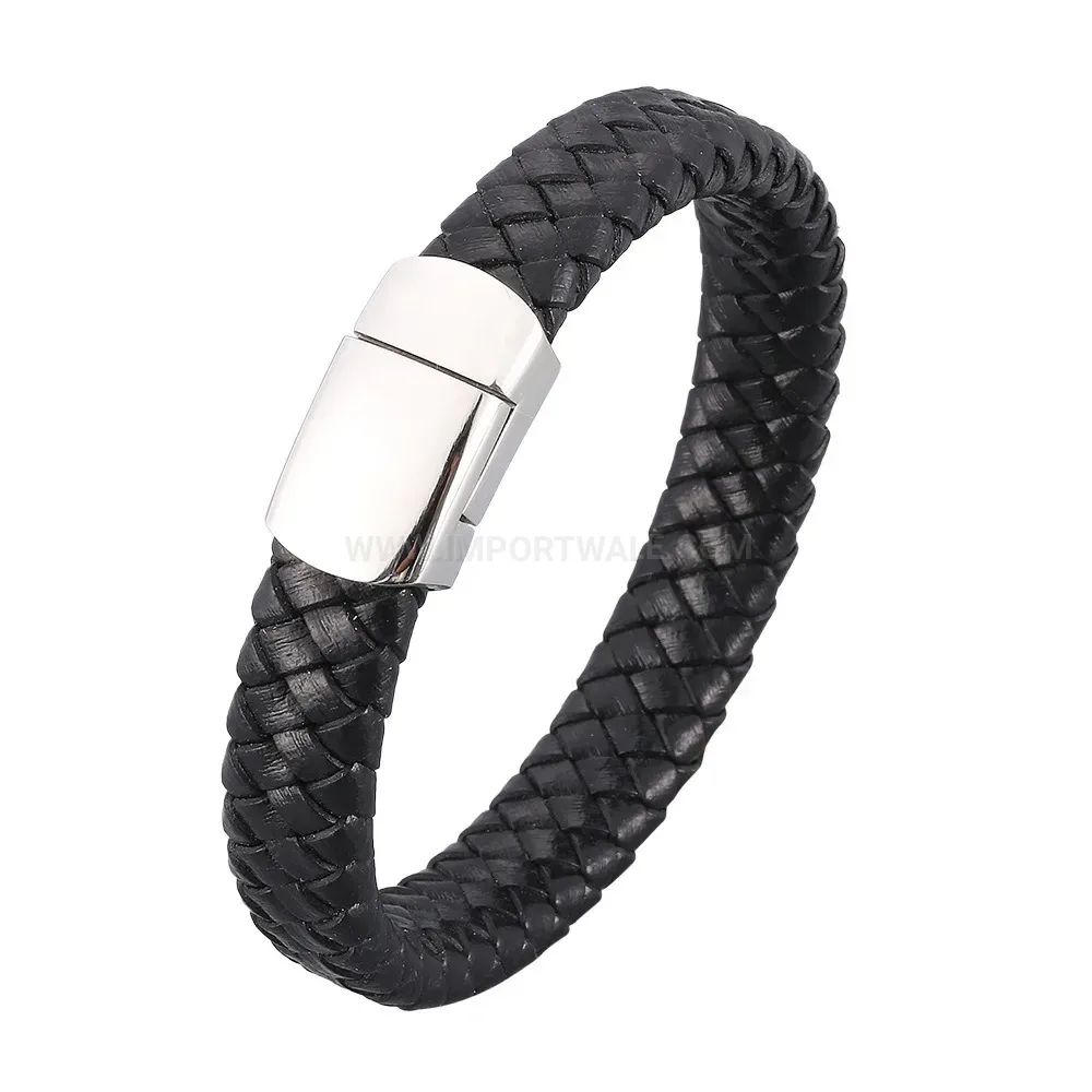 Double Layer Braided Leather Stainless Steel Clasp Bracelet