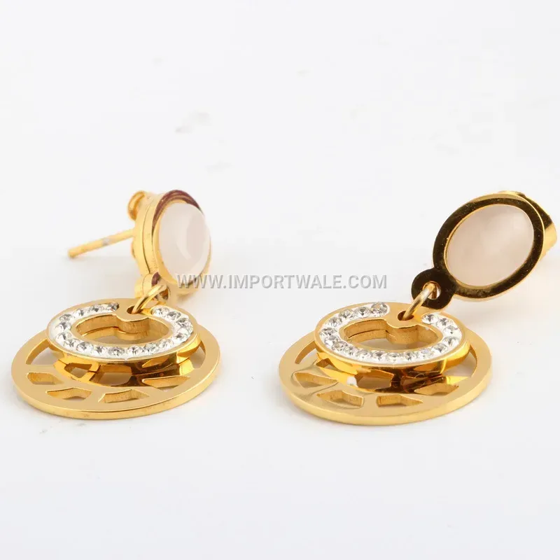 Cutout Floral Circle Rhinestone Stainless Steel Stud Earrings