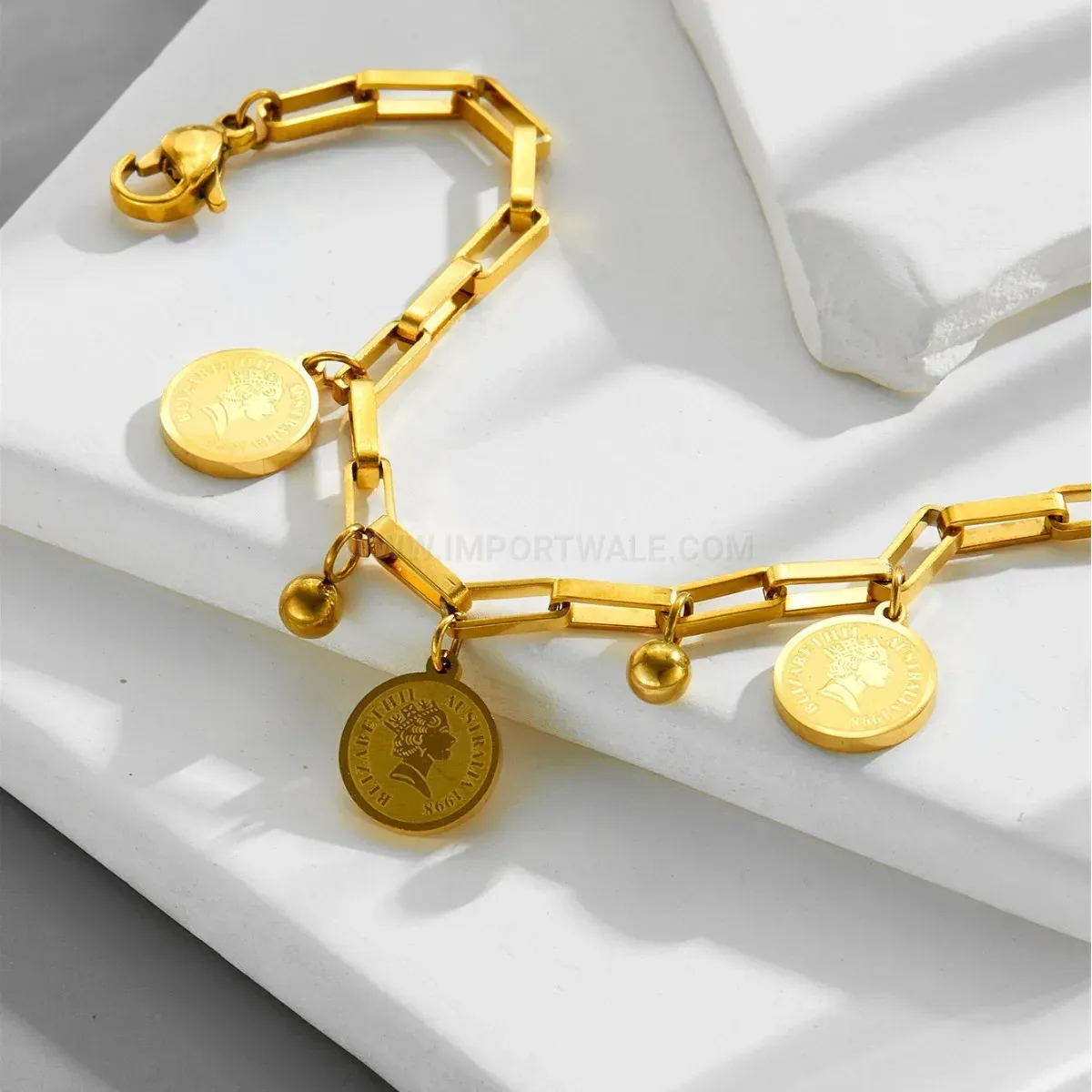 Vintage Queen Portrait Medallion Gold Plated Bracelet