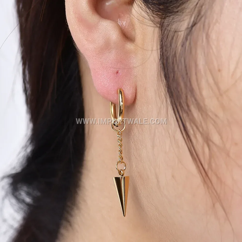Modern Geometric Stainless Steel Cone Pendant Earrings