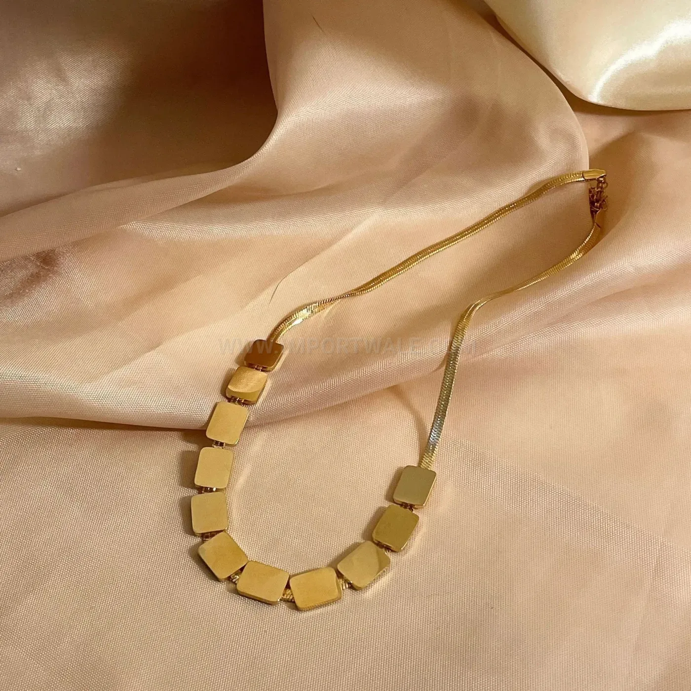 Premium Gold Titanium Steel Multi Square Tile Clavicle Chain Necklace