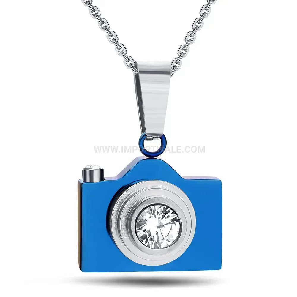 Vintage Camera Pendant Enamel Stainless Steel Layered Necklace