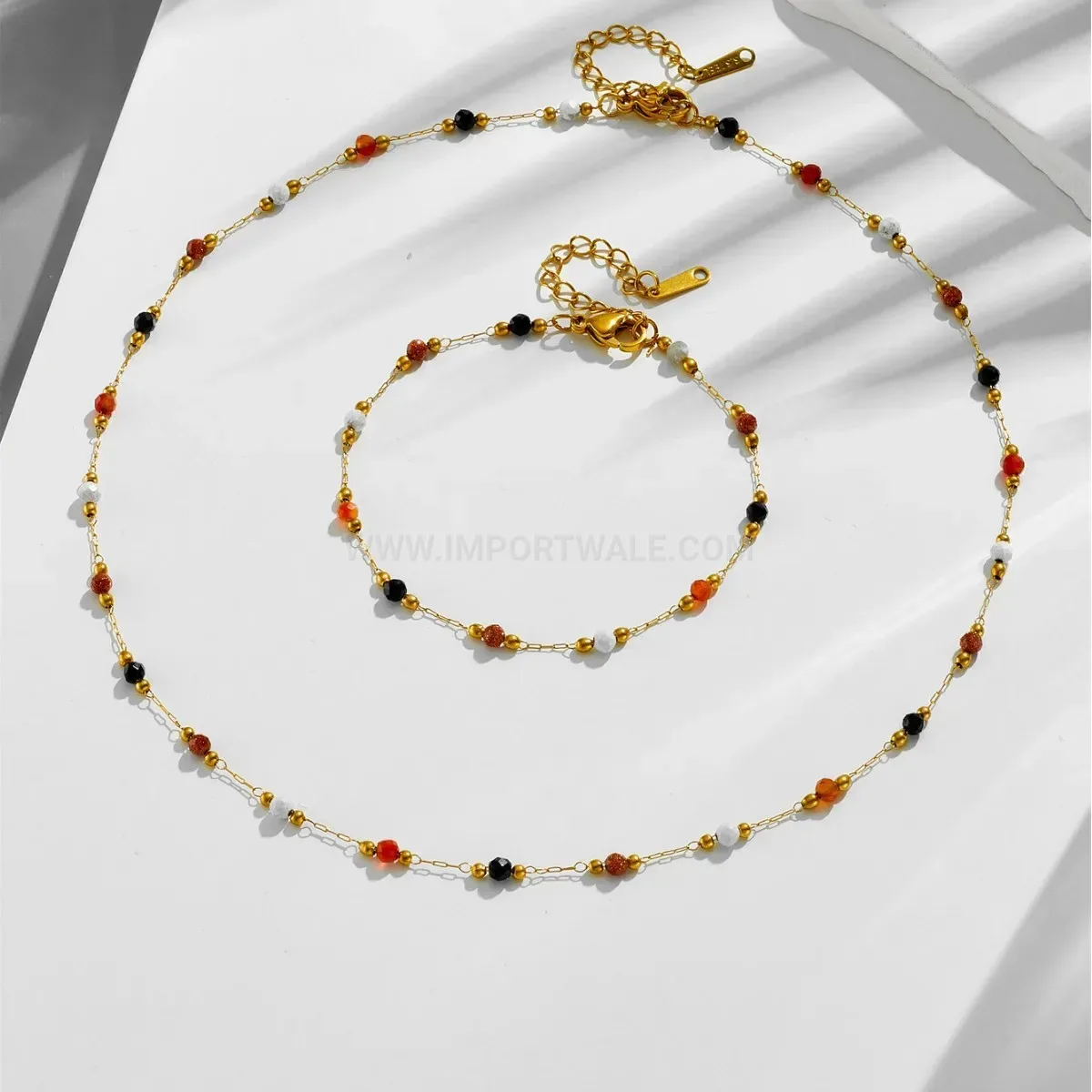 Beaded Natural Stone Titanium Steel Jewelry Set