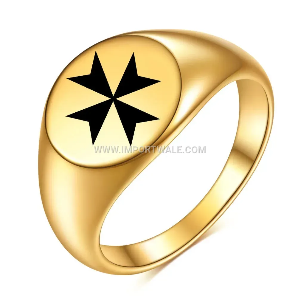 Engraved Geometric Cross Triangle Stainless Steel Ring Band